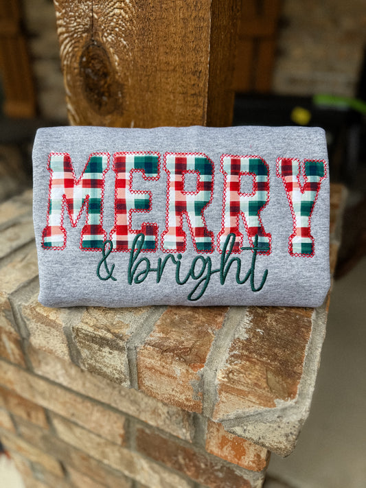 Merry and bright embroidered crewneck
