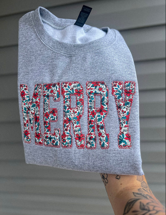 Merry appliqué embroidered crew