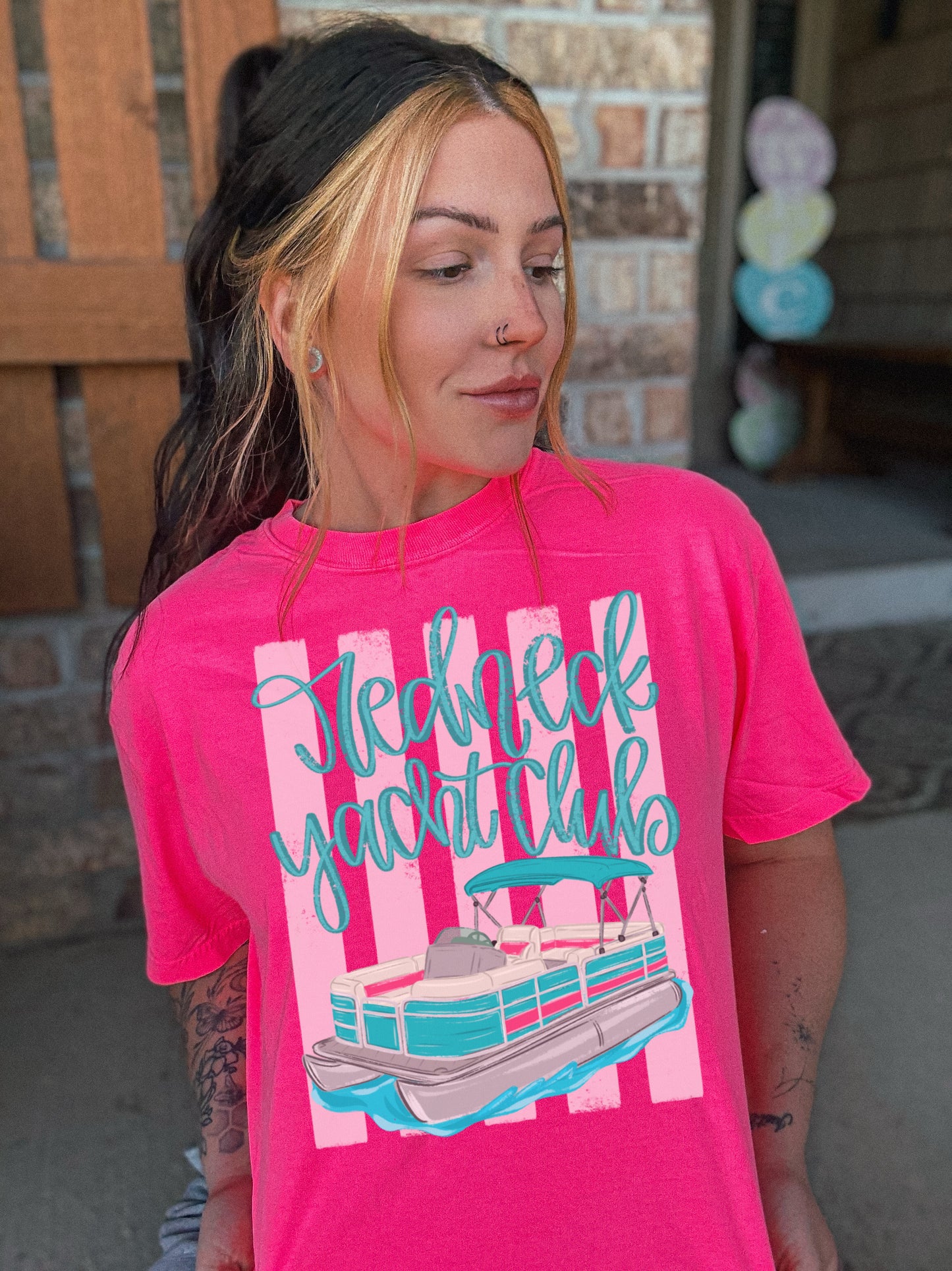 red neck yacht club hot pink tee