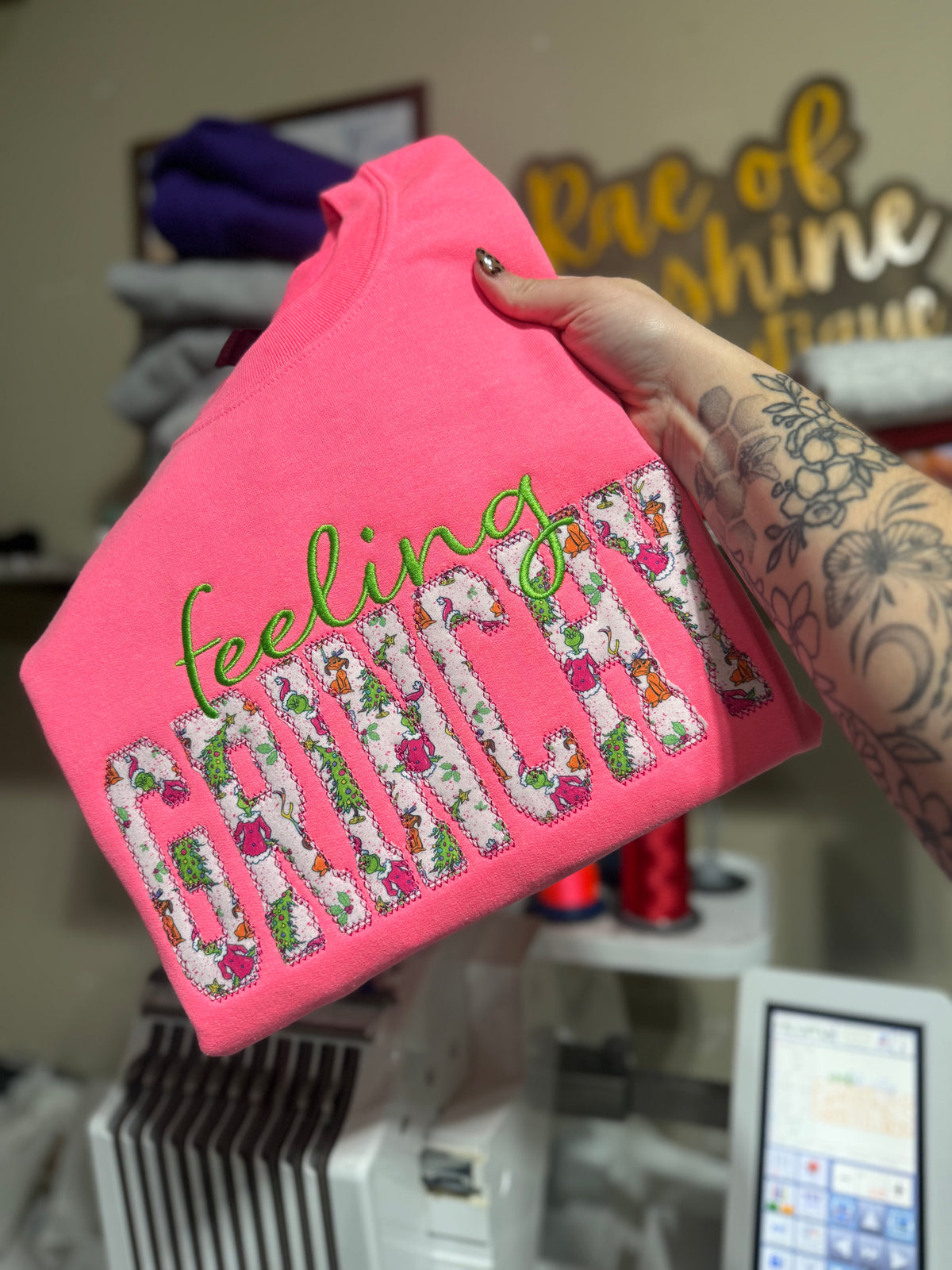 Green pink crewneck medium