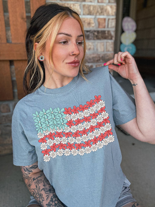 Floral flag tee