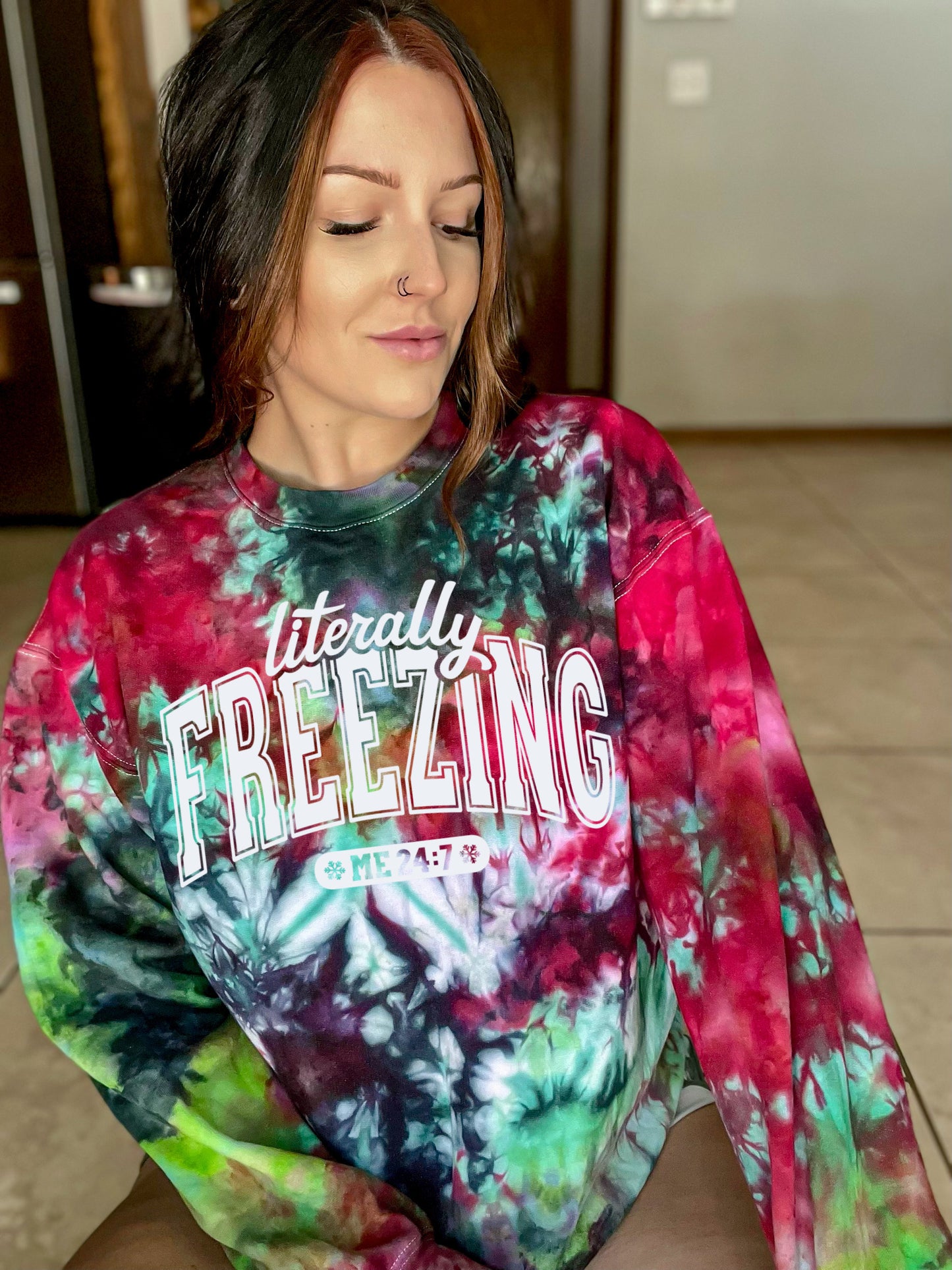 Christmas lights literally freezing crewneck
