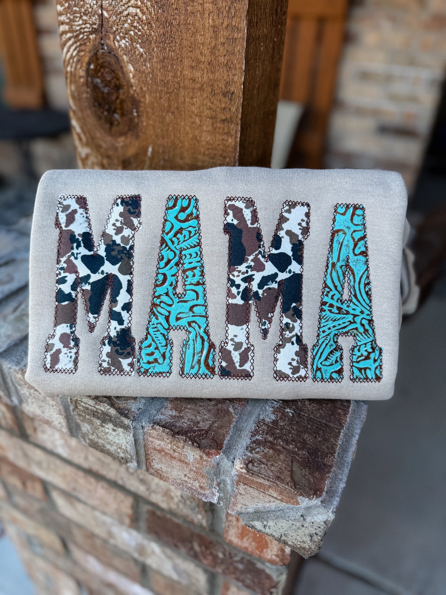 Cowhide turquoise crewneck