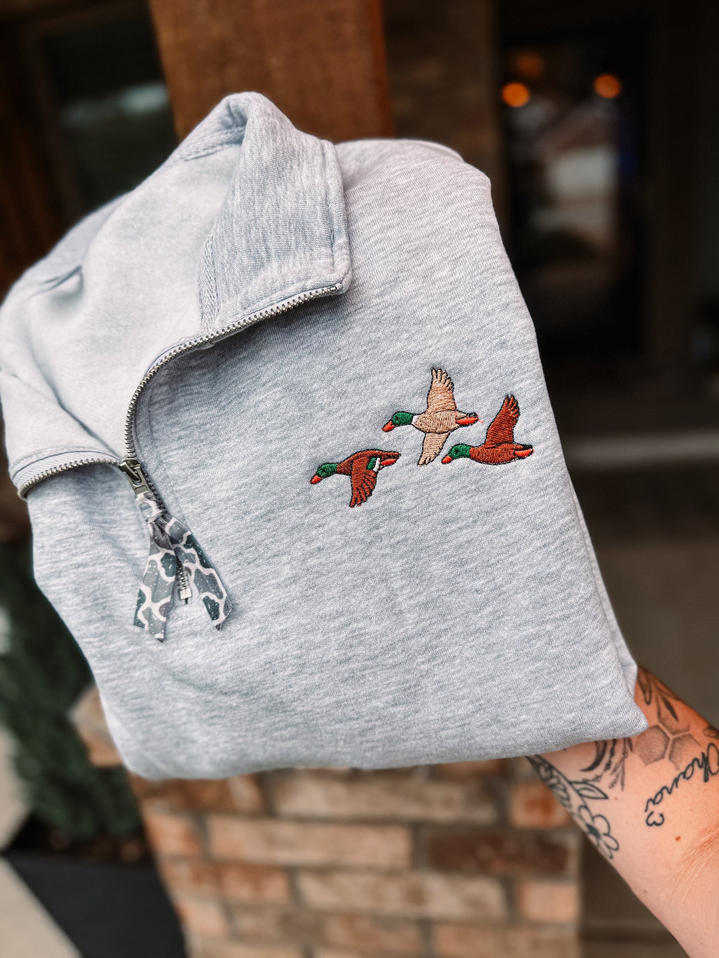 Quarterzip mallard ducks embroidered