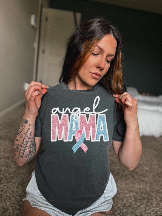 Angel mama unisex tee faux embroidery