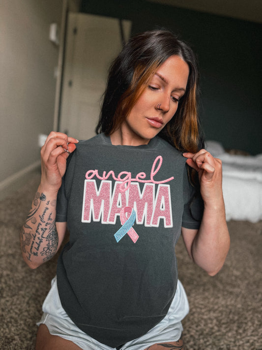 Angel mama (girl) tee faux embroidery